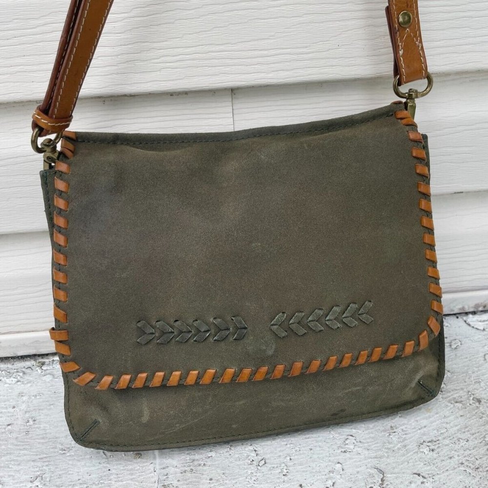 Nino Bossi Women Handbag Genuine Leather Green Suede Brown Strap Cross Body Bag - Picture 4 of 12